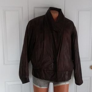 Soft warm leather jacket Vintage size L dk brown
